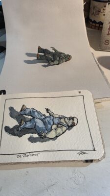 Bog zombie toy from Safari Ltd and an ink and watercolor wash sketch of it