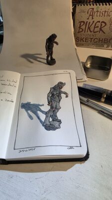 A 50s era zombie mini from Safari Ltd., and an ink and watercolor wash sketch