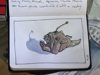 Anglerfish Ink and Watercolor Wash Sketch