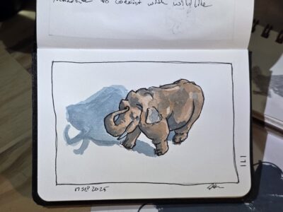 Ink and Watercolor Wash of an Asian Elephant