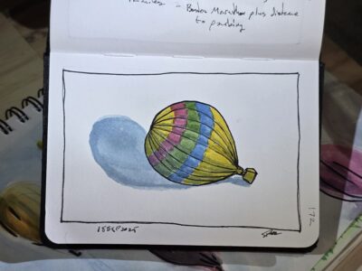 Ink and Watercolor Wash of a Hot Air Balloon