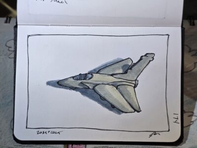 Ink and Watercolor Sketch of a Jet Fighter