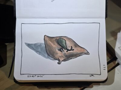 Ink and Watercolor Sketch of a Liver