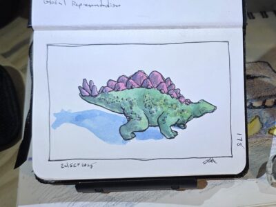 Ink and Watercolor Sketch of a Stegosaurus