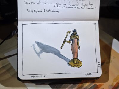 Ink and Watercolor Sketch of an Isis Figurine