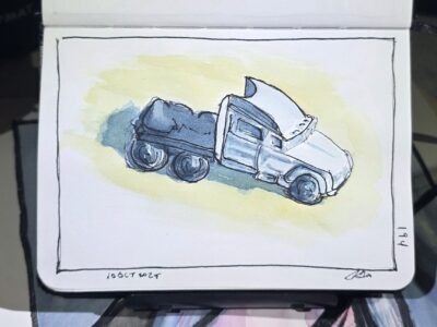 Ink and Watercolor Sketch of a Semi Truck