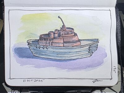 Ink and Watercolor Tug Boat Sketch