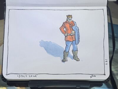 Ink and Watercolor Sketch of a Prince Figurine